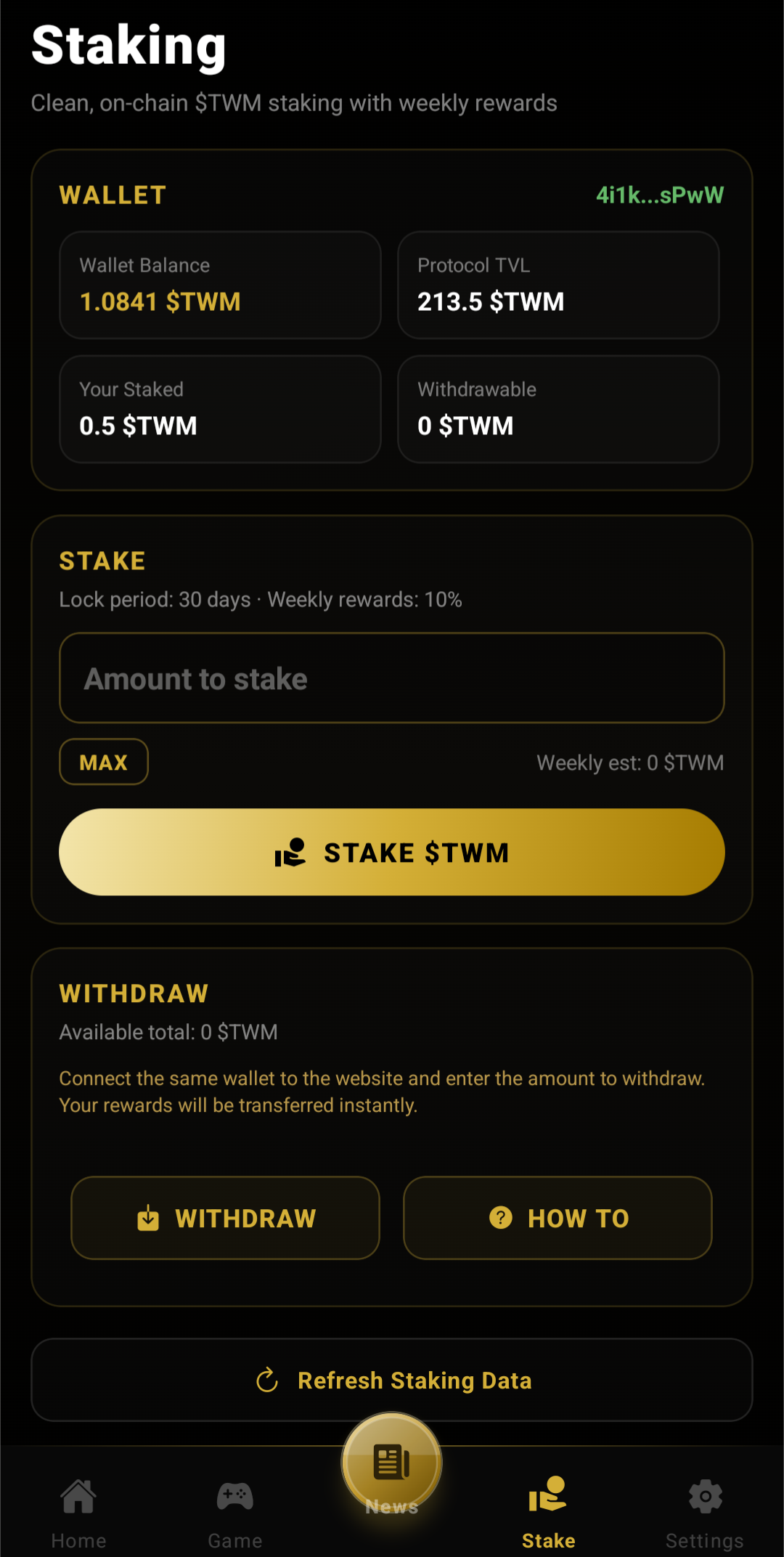 Staking Screen preview